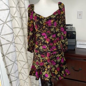 Aster the Label Black Pink Floral Ruffle dress size Medium - Flaw